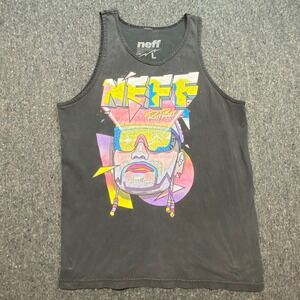 Neff Tank Top L Mens Black Riff‎ Raff Neon Graphic Streetwear Sleeveless Cotton